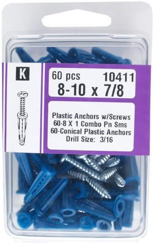 Midwest Fastener 10411#8-10 x 7/8 Plastic Drywall Anchors with Screws - 60 per Package