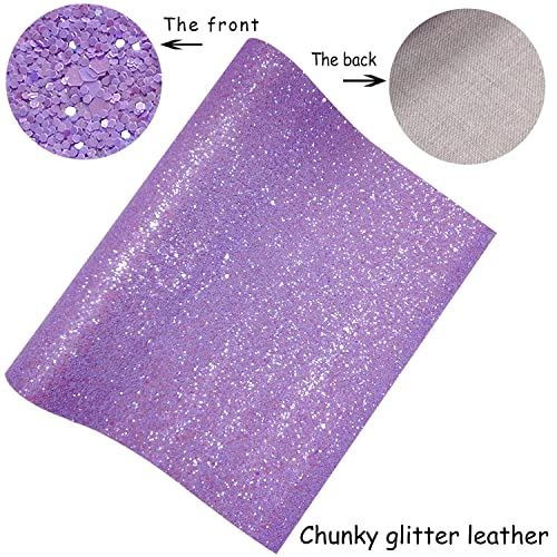 Image of Sparkly Lavender Purple Chunky Glitter Faux Leather Roll 12 x 52 inch Shiny Solid Color PU Fabric for Making Hair Bows Earrings Crafts (18015#7)