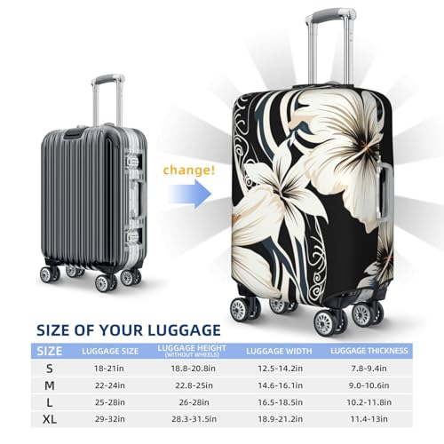 Travel Luggage Cover Black and white hawaiian flowers Suitcase Protector Elastic Washable Stretch Suitcase Protector Anti-Scratch Travel Suitcase Cover Fit 18-32 Inch Luggage2