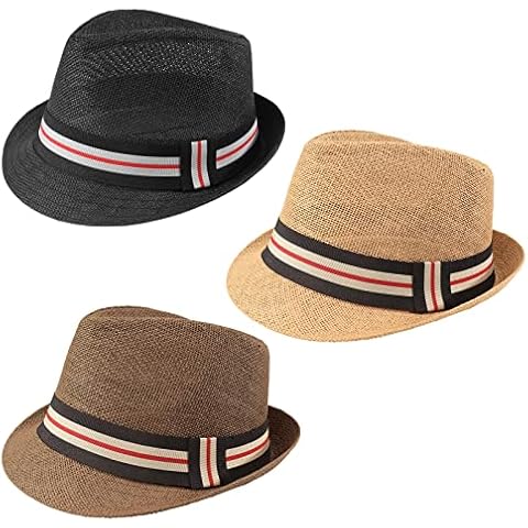 Geebuzz Sombreros de Paja de Ala Corta Fedora 3Pack-C Cover