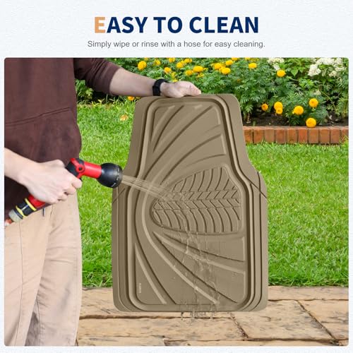 Image of FLORICH Car Floor Mats, Waterproof Universal Heavy-Duty 4 Pieces Rubber Floor Mats for Cars, Full Set Car Mats with Anti-Slip Backing Fit for Most SUV, Vans,Trucks, Sedan(Beige)