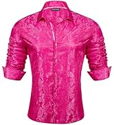 Barry.Wang Mens Casual Long Sleeve Shirts Silk Button Up Novelty Paisley Formal Dress Shirt Weste...
