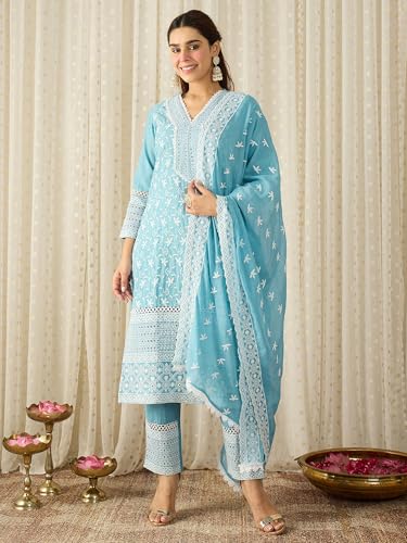 Image of INDO ERA Women Pure Cotton Kurta Set with Dupatta | Festive Suit Set, 10790