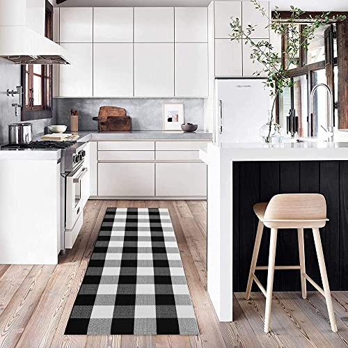 Kozyfly Buffalo Plaid Check Rug Runner 2' X 6' Plaid Farmhouse Runner Rug Checkered Washable Outdoor Rug For Kitchen/Laundry/Bathroom/Bedroom/Living Room #TOP5