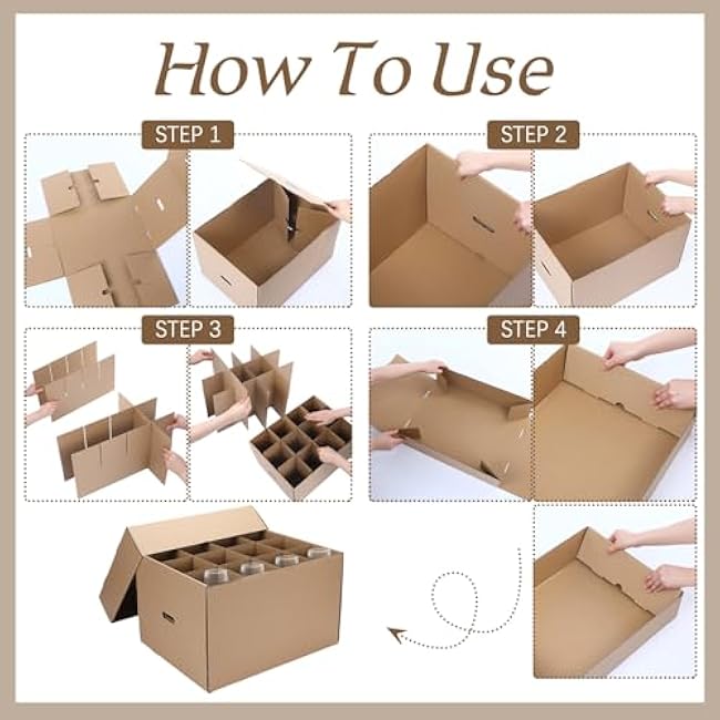 2 Pack Wine Glass Moving Boxes Kitchen Moving Boxes with Handle Kitchen Kit with Lid for Dish Glassware (20 x 15 x 12 Inch,Brown)