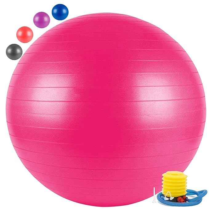 Gym Ball for Exercise Anti Burst Exercise Ball with Foot Pump for Workout Yoga Ball for Women and Men Swiss Ball for Balance Stability Training (Multiclour 75cm) (Pink)-image-26