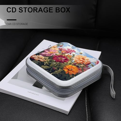 Rangement CD portable pour voiture et maison, étui rigide 40 DVD fleur d'été