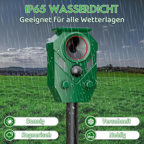 Katzenschreck für Garten, Katzenschreck Marderschreck Solar Ultraschall Tiervertreiber - mit Bewegungsmelder und Blinklicht, Gegen Katzen, Fuchs, Vogel, Rehe, marderabwehr, Hunde, Tauben, Waschbären