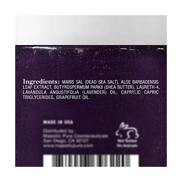 Lavender Oil Body Scrub Exfoliator with Shea Butter and Grapefruit Oil by Majestic Pure - Exfoliate & Moisturize Skin, Fights Acne - 10 oz