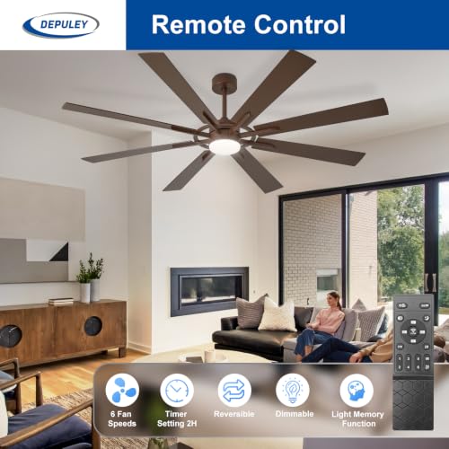 Image of Depuley 72-Inch Ceiling Fan with Light: Modern 8-Blade Brown Indoor Outdoor Fans with Remote Control Dimmable Light - Ultra Quiet DC Motor Reversible 6 Speed Timer