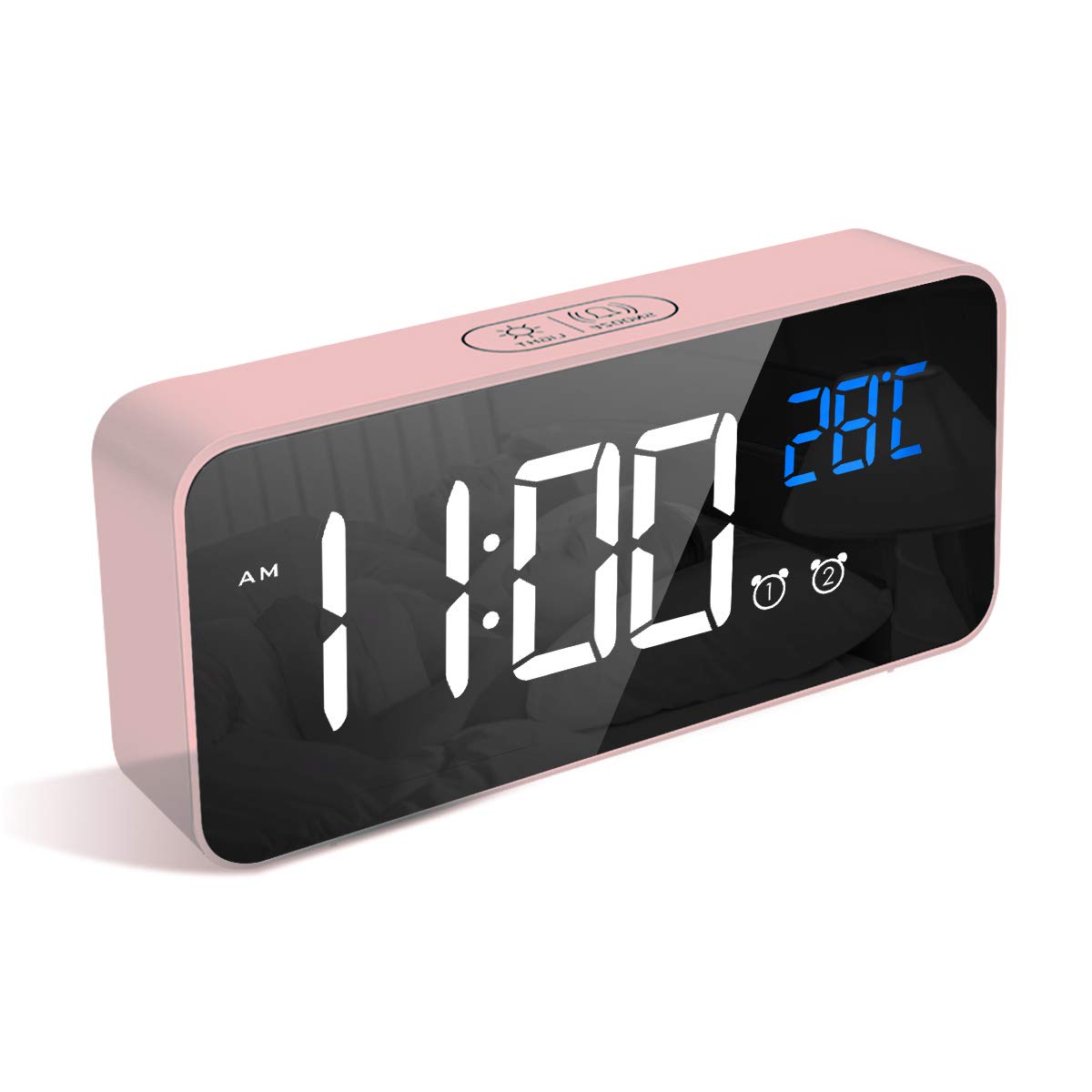 LATEC Reloj Despertador, LED Pantalla Reloj Despertador Digital con Espejo, Doble Alarma, Temperatura, Puerto de Carga USB, 10 Música, 4 Brillo Ajustable, 12/24H(Blanco) — view 10