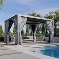 Aoxun Louvered Pergola 10x12 All-Aluminum, Waterproof Curtains and Netting