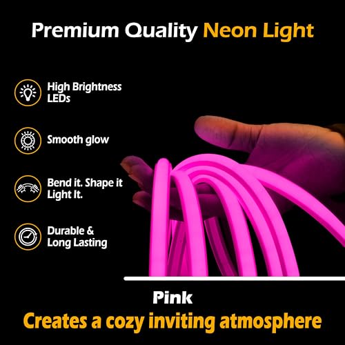 Image of Forus 10M LED Neon Strip Light Pink, 240 LEDs /M High Brightness COB Neon Rope Light, Waterproof IP65 Flexible Silicone Strip, Cuttable LED Light for Home, Bedroom, Wall Decor, Shop, Festival Lighting