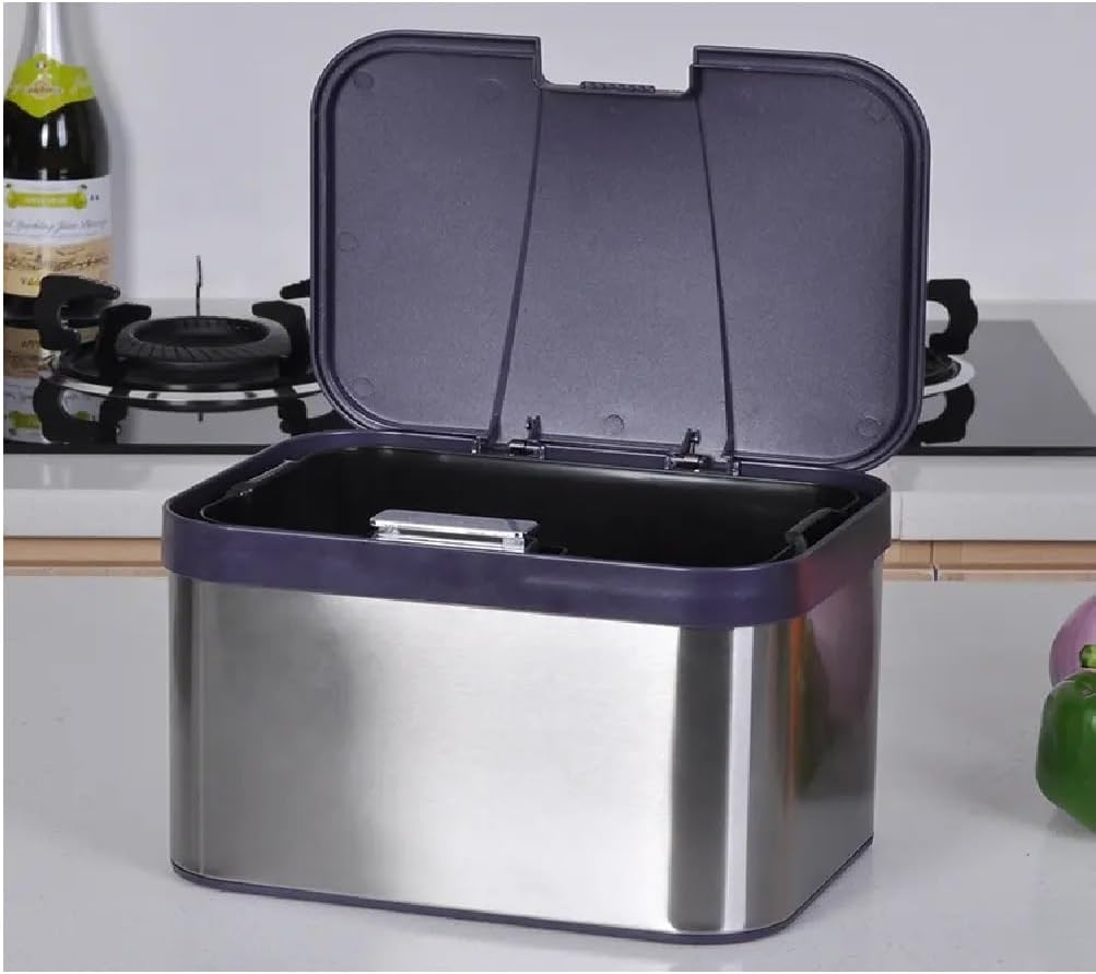 Compost Bin for Kitchen, Countertop Compost Bin, Body Stainless Steel with Lid, 1.13 Gallon with Inner Bucket Compact and Easy Clean (Black Silver)