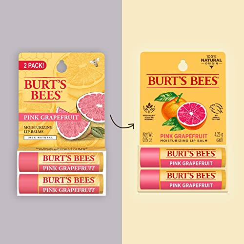 Burt's Bees Lip Balm, Moisturizing Lip Care, For All Day Hydration, 100% Natural, Pink Grapefruit With Beeswax & Fruit Extracts (2 Pack) #TOP1