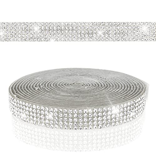 WLLHYF Self-Adhesive Crystal Rhinestone Strips 0.45 Inch Silver Diamond Bling Ribbon Tape Non-Washable Sticker for DIY Arts Crafts Wedding Phone Car Decor
