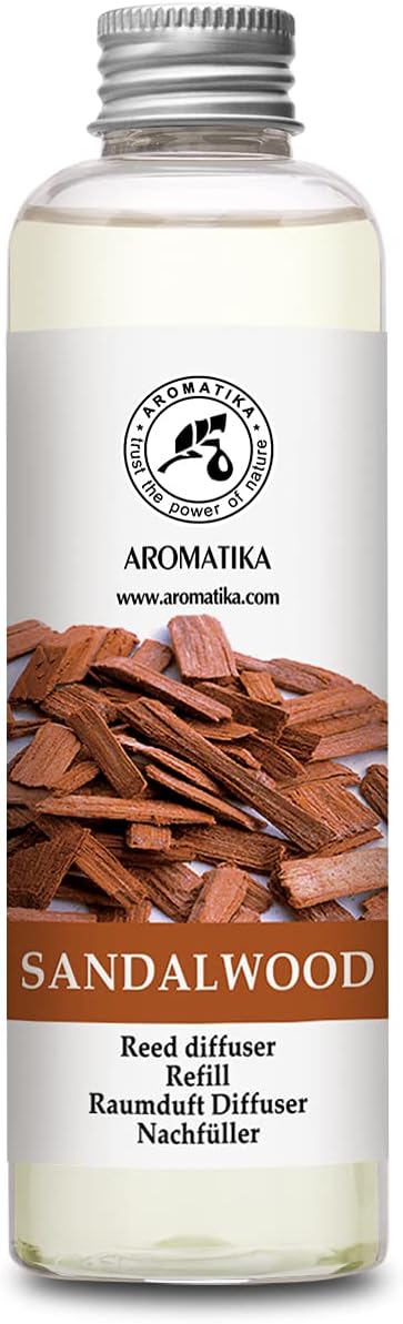 Refill fragrance sticks Sandalwood 200 ml – Intensive – Fresh – Long lasting and fresh fragrance – Evaporation duration of 20 weeks – Aromatherapy – Diffuser – Air freshener – home perfume – fragrance oil – reuse aroma diffuser from Aromatika
