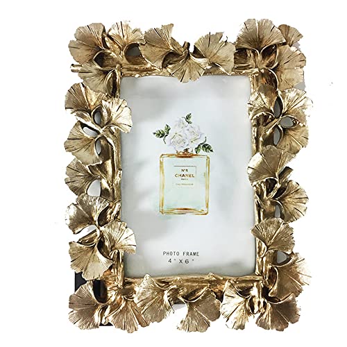 NatureMan Cadre photo vintage de 10,2 x 15,2 cm - Ginkgo Biloba doré - Cadre photo antique pour affichage de bureau et montage mural - Décoration d'intérieur