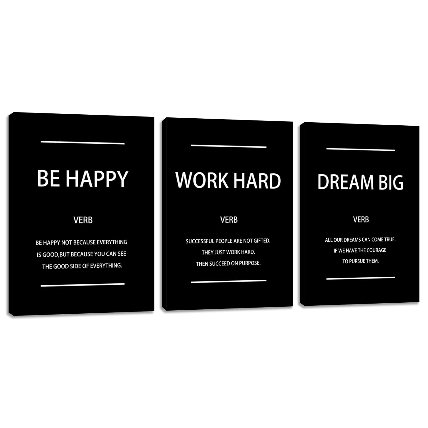 Motivational Affirmation Wall Art Inspirational Poster Prints Encourage Office Wall Decor Art Prints Black Pictures Painting Stretched and Framed