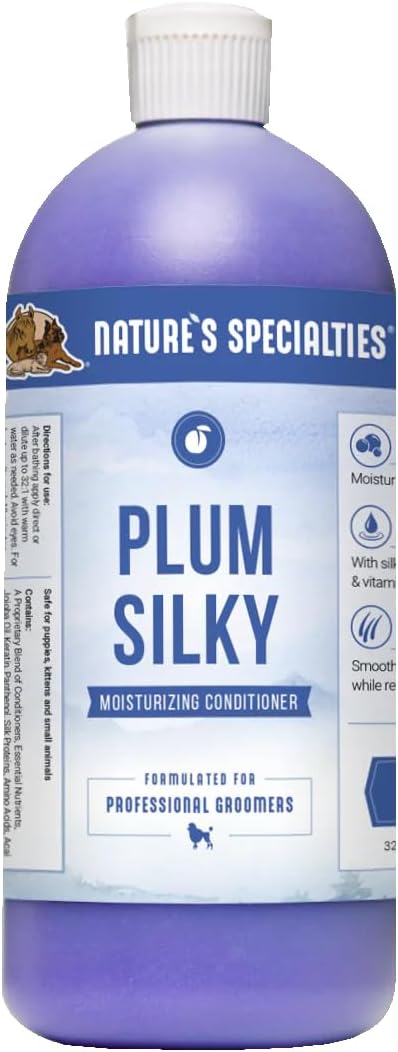 Nature's Specialties Plum Silky Dog Conditioner Concentrate for Pets, Natural Choice for Professional Groomers, Keratin and Silk Proteins, Made in USA, 32 oz