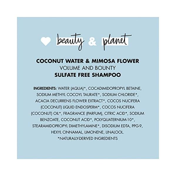 Love Beauty and Planet Volume and Bounty Thickening Shampoo Coconut Water & Mimosa Flower For Fine Hair Sulfate-Free, Paraben-Free, Vegan 32.3 oz