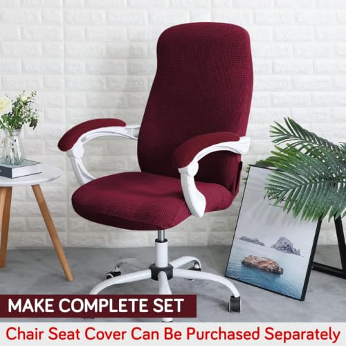 Image of HOKIPO 210gsm Jacquard Water Repellent Armrest Covers for Office Chair (Elastic Style), 1 Pair, Burgundy (NEW-AR-5931-BRGN)