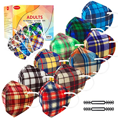 AOTDAOU KN95 Masks Individually Wrapped for Adults - Colored Designer Face Masks for Women Men, 10 Colors 5 Layer Protection Comfortable Masks Filter Efficiency ≥95%, 60Packs