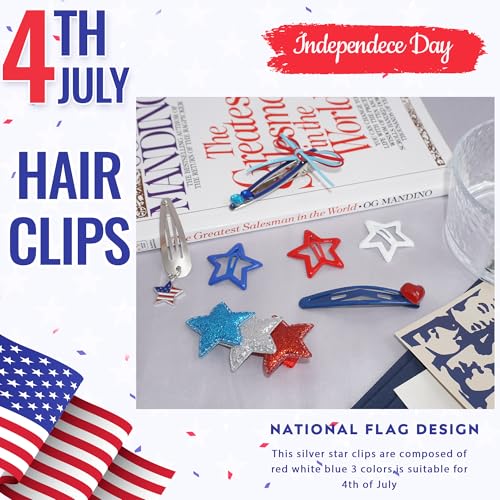 10 pinzas para el cabello estilo clip estrellas, pack 4 de julio miniatura 4