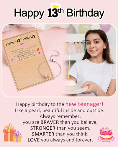 Image of Happy Birthday Gifts for Her, Pearl Bracelet for 10 13 16 Year Old Daughter Granddaughter Niece Women