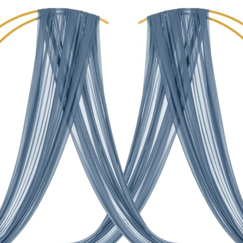 Image of MLMC Dusty Blue Wedding Arch Draping Fabric 4 Panels 29 inch x 20 FT Extra Long Gauze Drapes Sheer Backdrop Curtains 6.6 Yards Outdoor Drapery Panels for Wedding Ceremony Party Ceiling Decoration