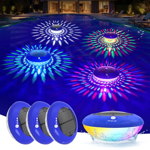 FirstE Solar Floating Pool Lights, RGB Color Changing Pool Floating Light, IP68 Waterproof LED Solar Pool Lights That Float, Hangable Auto ON Off for Above In Ground Pools Wedding Party Decoration (2)