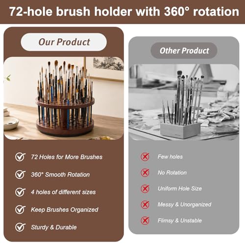 Image of Solid Wood 360 Spinning Paint & Makeup Brush Organizer