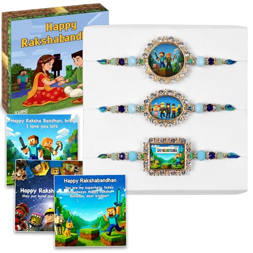 KSJONE Set of 3 Rakhi for Brother with Gift Set with 3 Cards | Rakdi for Bhai and Bhabhi | Hamper for Bro | Bhaiya Bhabhi Rakhi | Rakshabandhan Bracelet for Brother