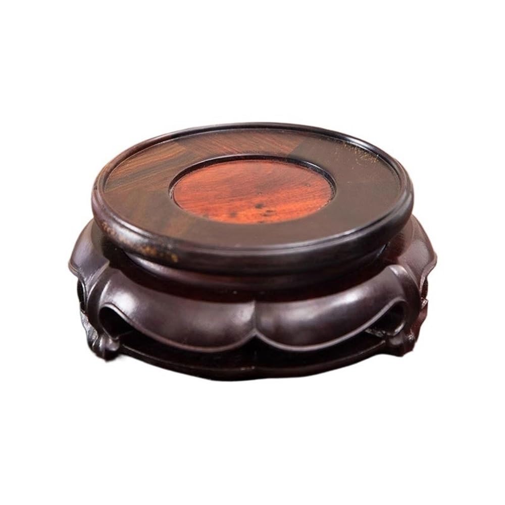 F4j5L7g2 Display Stand Base Round with Relief Sculpture Rotatable Bonsai Base, Reddish Sour Branch Display Stand(Medium)