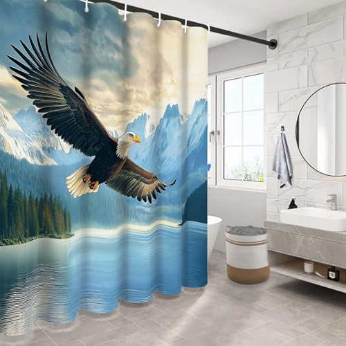 Rideau de douche polyester imperméable 180x200 lavable motif lac et aigle - 4