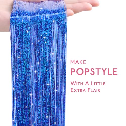 Image of WENNALIFE Hair Tinsel for Girls, Treasure Blue Fairy Kit 1200 Strands 6PCS 48 Inch Heat Resistant Glitter Hair Extensions Kit Christmas Sparkle Strands Tinsel