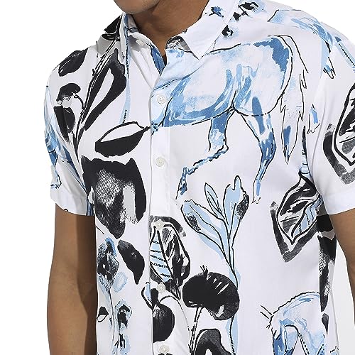 Image of Campus Sutra Men's Regular Fit Shirt (CBSSM23 CSMSSRT5732 Black:Blue