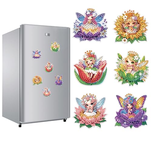 JICFDAO Imanes de pintura de diamantes para el frigorífico, 6 unidades, imanes para nevera, imanes para nevera, decoración del hogar, pizarra magnética, hadas, ángeles