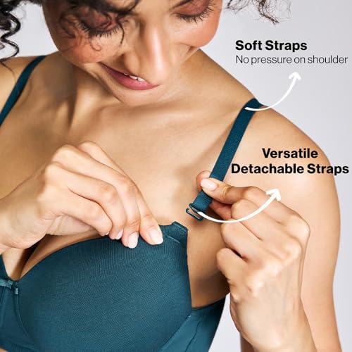 Image of NYKD NYB198 Cotton Lightly Padded Non Wired 3 /4th Coverage T-Shirt Bra Multiway Detachable Straps Invisible Under Clothes