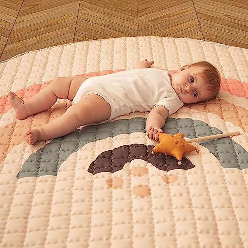 Hakuna Matte Gesteppte Krabbeldecke Baby 150cm, Regenbogen – extra dicke 1,5cm weiche Baby Krabbelmatte – Spielmatte mit rutschfester Unterseite zum Krabbeln, Laufgitter–Maschinenwaschbare Spieldecke