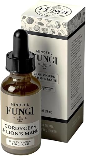 Mindful Fungi - Suplemento de hongo Cordyceps de melena de león, extracto líquido de melena de león vegano, suplemento de apoyo cerebral, energía