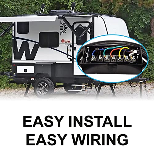 Hqrp 7 Way/Pin Electrical Rv Trailer Junction Box 7 Gang/Pole Wire Cable Cord Connection Box Color Coded Camper Truck Caravan Rewiring, Waterproof, Dustproof #TOP6