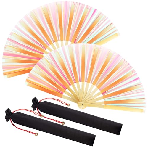 Image of Maitys Large Rave Fan Folding Handheld Fans 13'' Clap Fans for Line Dancing Clack Fan Holographic Festival Accessory for Martial Art Gift Performance, Includes 2 Pouch