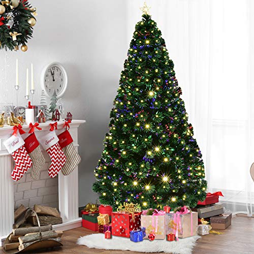 Happygrill 6Ft Pre-Lit Christmas Tree Fiber Optic Artificial Christmas Tree With Metal Stand, 230 Led Lights With 8 Flash Modes, 230 Branches, For Indoor Home Holiday Décor #TOP1
