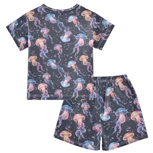 ALAZA Jellyfish Dark Blue Cute Pajamas Short Sleeve 2 Piece Sleepwear Top and Bottom Pajama Set Unisex2