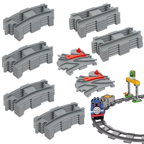 Gigmeta 32 PCS Building Blocks Juego de vías de Tren, Vías de Tren Rieles de la Ciudad Rieles de Bloques de Construcción de Ciudad,Compatible con Todas Las Grandes Marcas