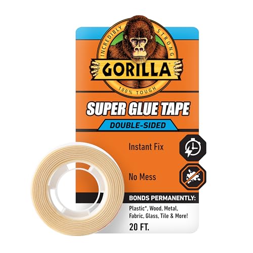 Gorilla Super Glue Tape, Multi-Purpose, Permanent, Double Sided, High Tack, 5/8in x 20ft, Clear...