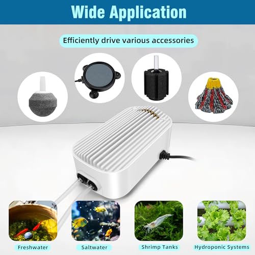 Image of Quiet Aquarium Air Pump 9W Fish Tank Oxygen Aerator Pump with Air Stone Airline Tubing Check Valve Aquarium Bubbler for 160-300 Gallon Fish Tanks