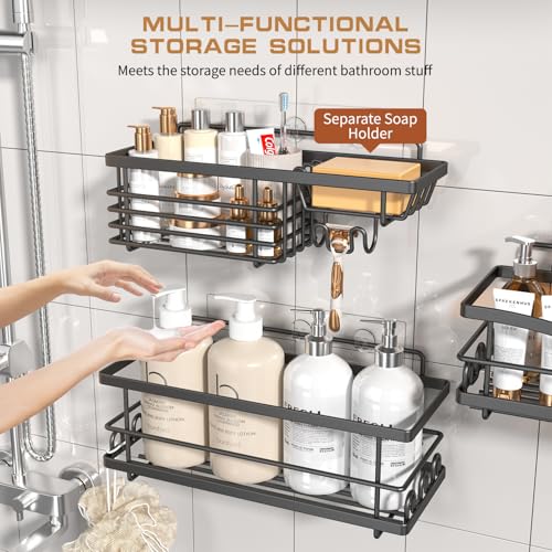 Image of Youvip Shower Caddy, 3 Pack Large Capacity Bathroom Organizers and Storage, No Drilling Adhesive Rustproof Shelves with Soap Holder, Home Decor, Black