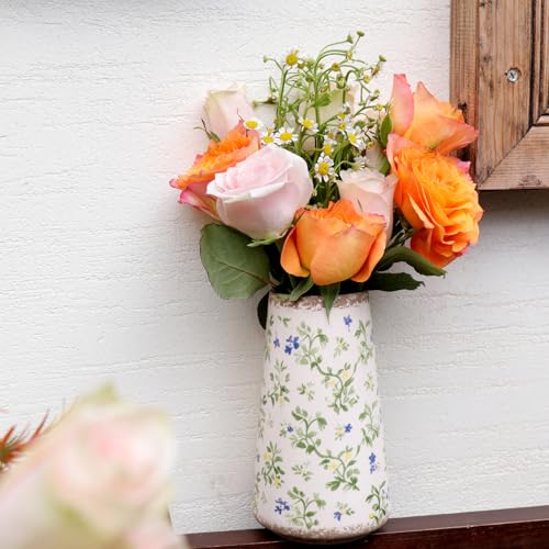 UPQQ Vintage Ceramic Vase, Tuscan Crackle Glaze Small Flower Vase with Blue and Beige, Rustic Retro Table Vases Decor for Farmhouse Living Room, Bookshelf, Office, Grand Millennial - Image 5